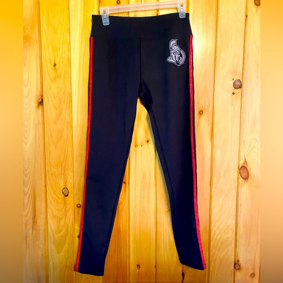 NHL Ottawa Senators Women’s Black Yoga Pants with Red Stripe and Logo - Picture 1 of 6